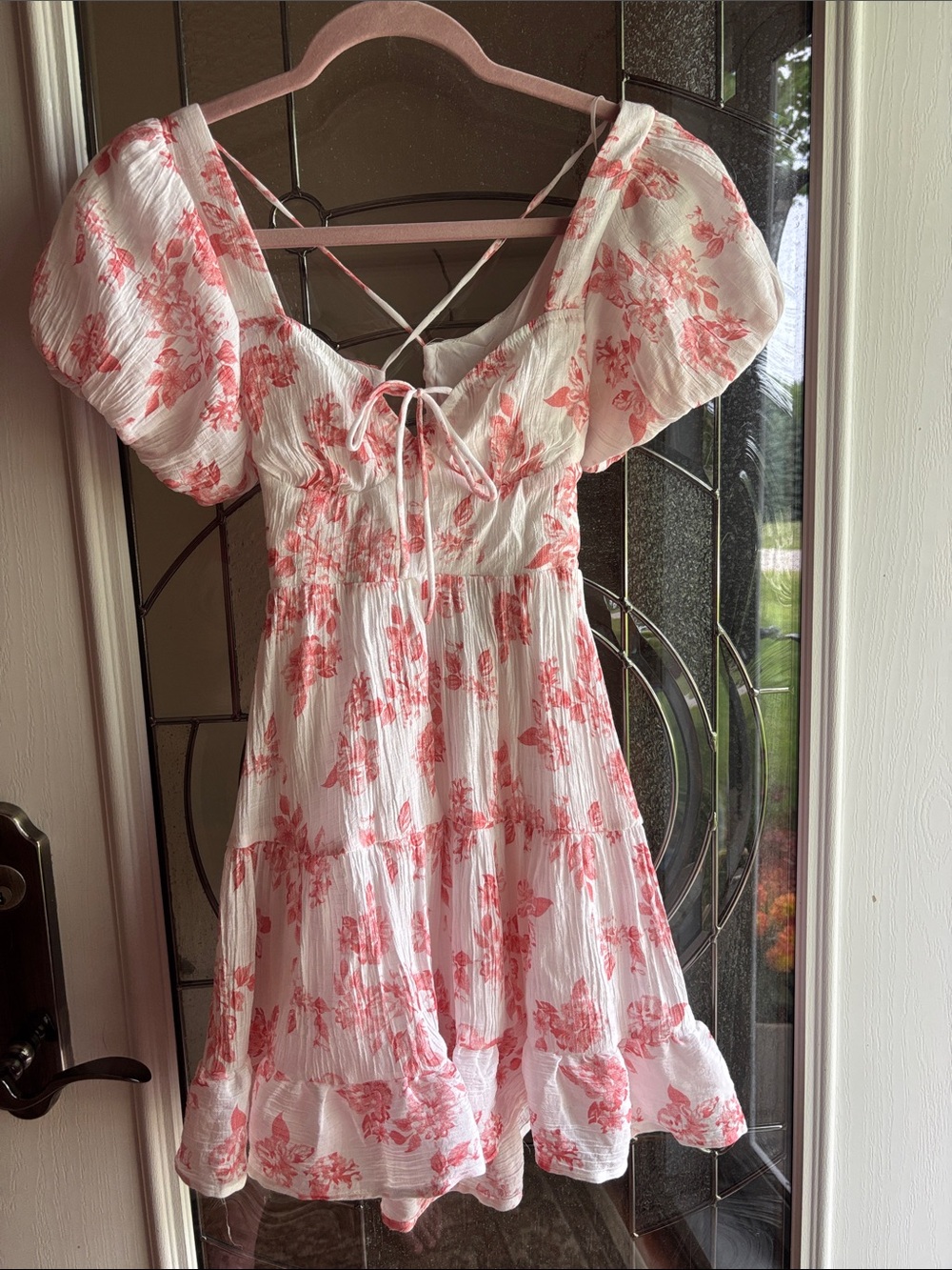 The Vintage Shop White Dress with Pink Floral Print - Backless